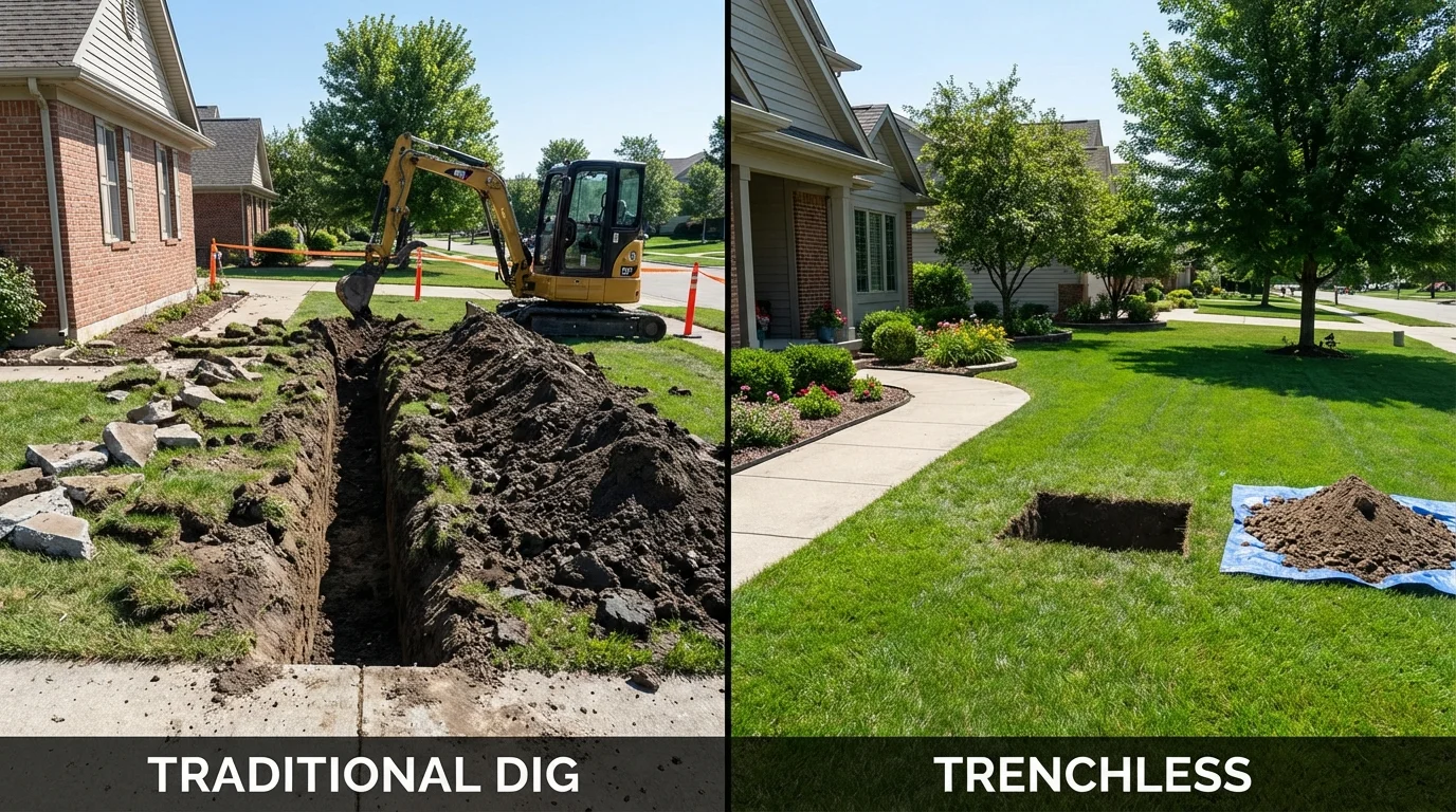 Trenchless sewer repair with minimal yard damage versus traditional excavation in Ballinger, TX